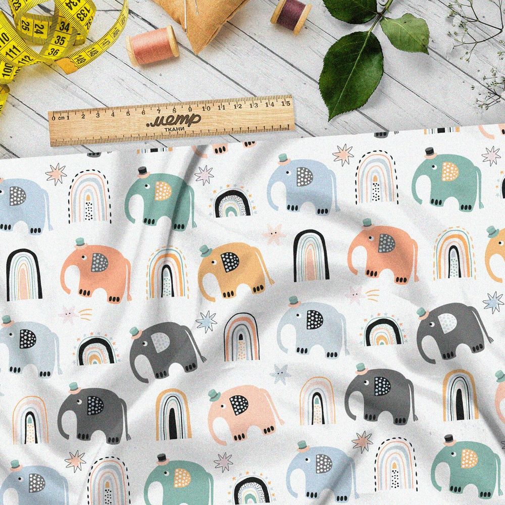 Ткань шифон слоники