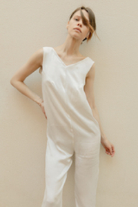 Silk jumpsuit with deep back neckline