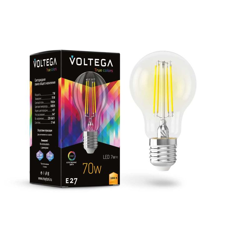 Лампа светодиодная Voltega E27 6W 3000K прозрачная 7217