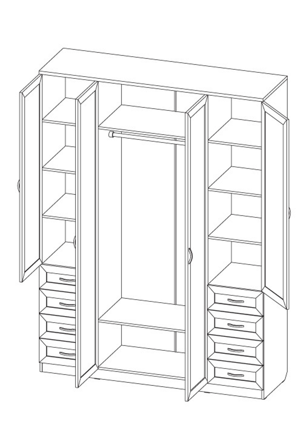 Шкаф для белья со штангой, полками и ящиками АРТ112