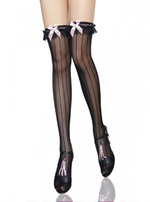 Кружевные чулки с полосами и атласными бантами (42-46) (Цвет: черный)
