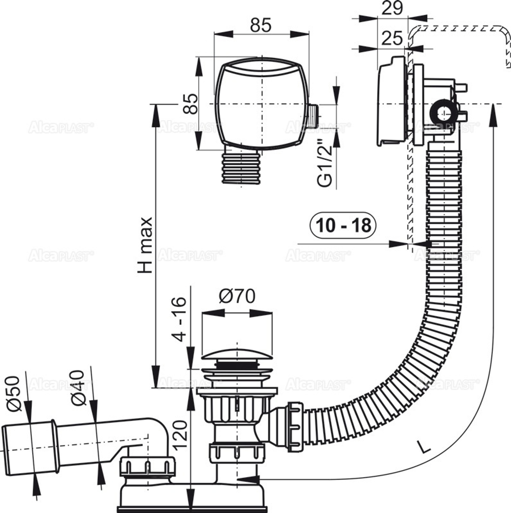 Слив-перелив с наполнением Alcaplast A564CRM1-100 100см.