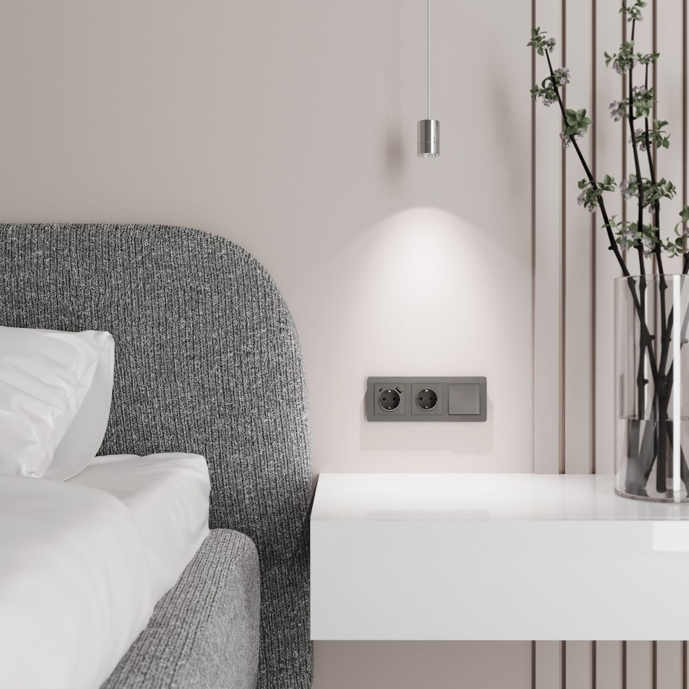 Розетка с заземлением (графит акрил)