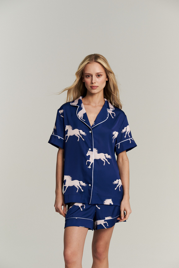 Шелковые шорты с кантом - белые лошади