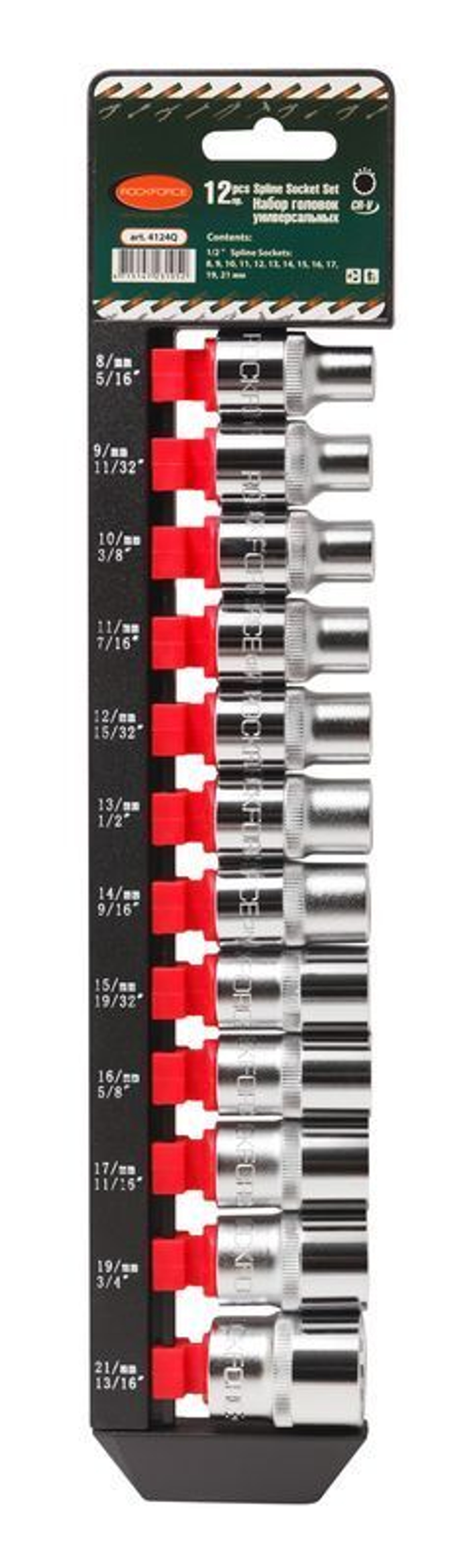 Набор головок универсальный профиль 12пр,1/2''(8-17,19,21мм,5/16'',11/32'',3/8'',7/16'',15/32'',1/4'',9/16,19/32'',5/8'',11/16'',3/4'',13/16'')на плас RockForce##Rock FORCE RF-4124Q