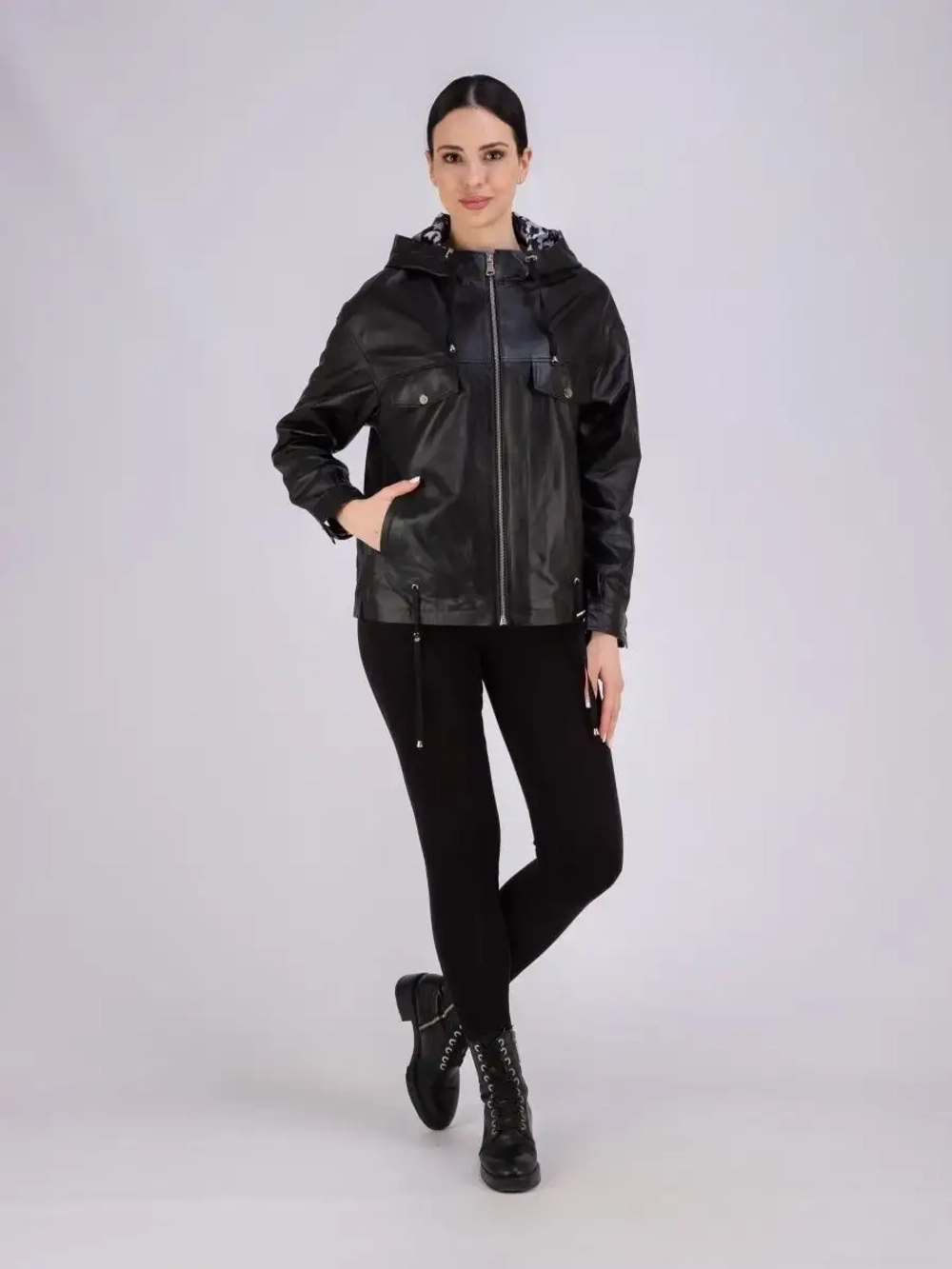Куртка женская из натуральной кожи с капюшоном Турция