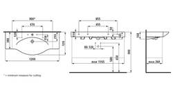 Раковина подвесная Laufen Palace NEW 120х51х16см. 8.1170.4.000.104.1 схема
