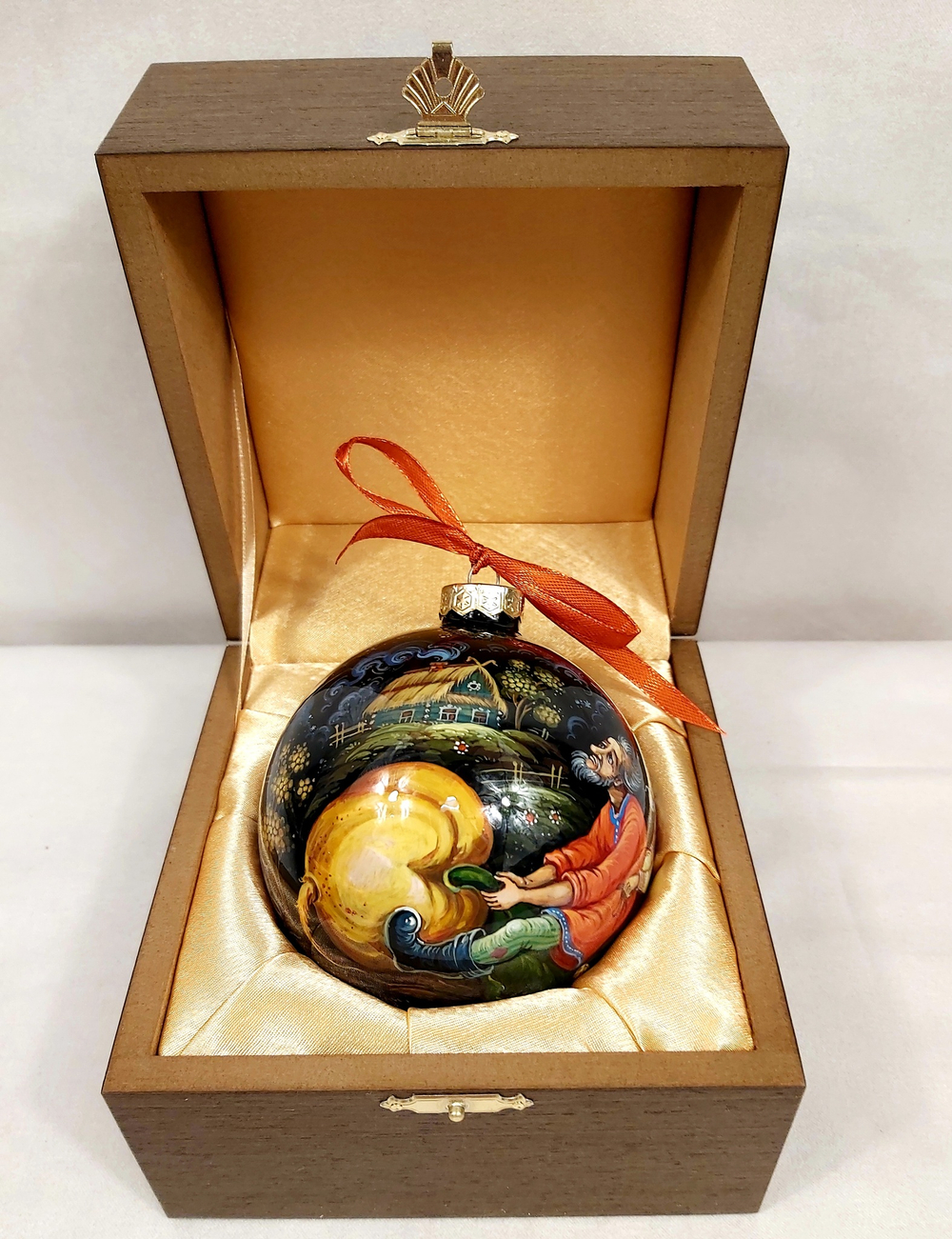 Шар новогодний (круговая роспись Палех) "Репка" в футляре
