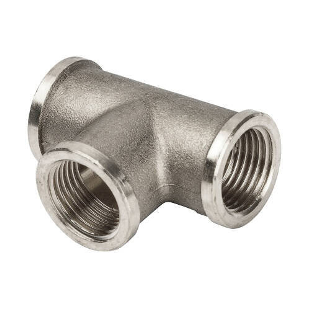 Тройник с внутренней резьбой STOUT SFT 0020 - 1/2" (для стальных труб, латунь никелированная)