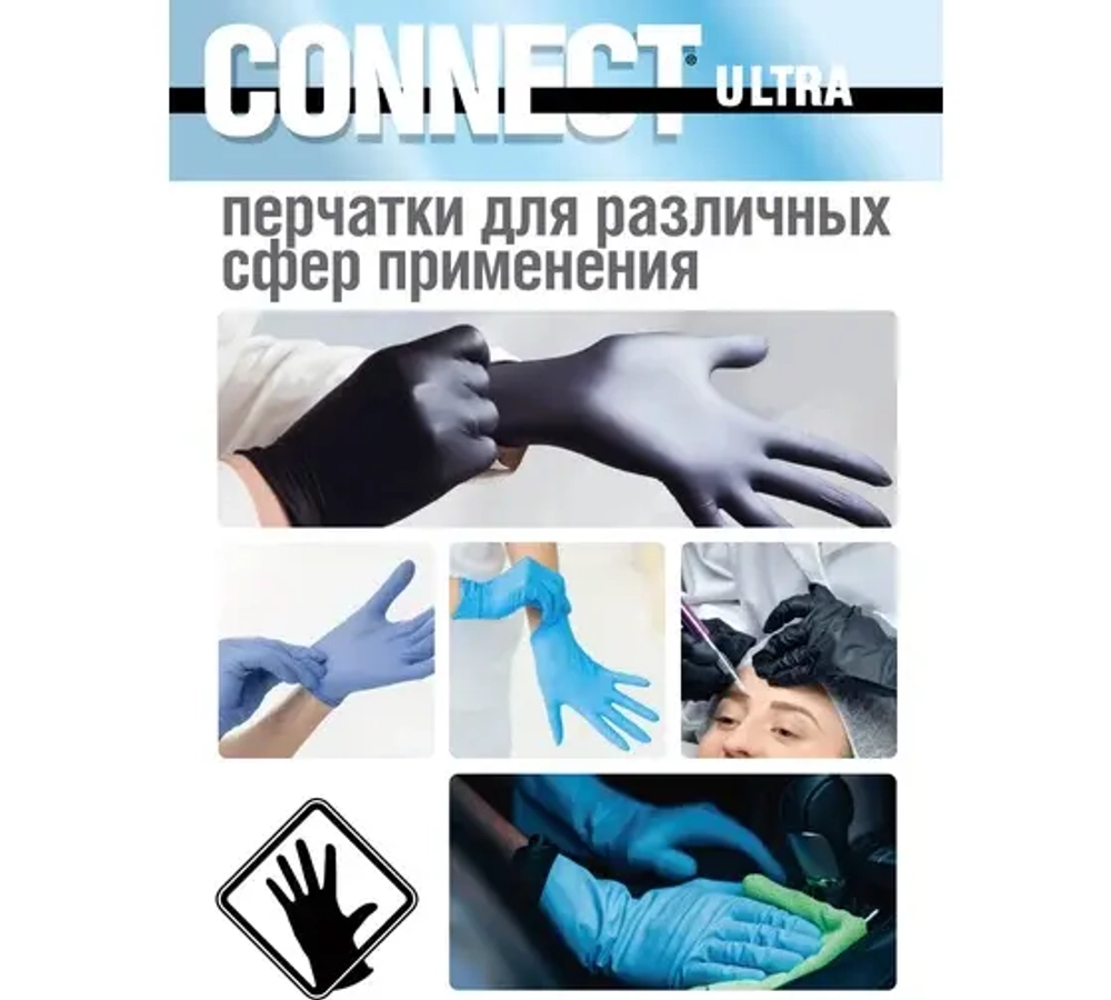 Перчатки Connect Ultra Nitrile Black нитриловые неопудренные черного цвета 100 шт