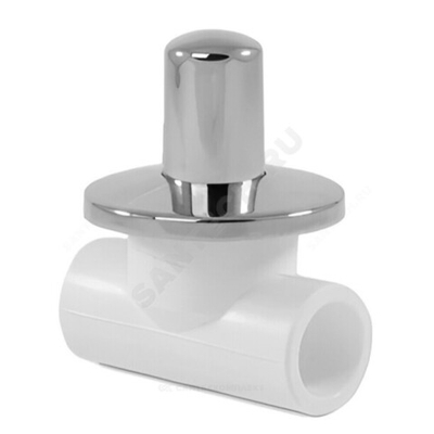 Клапан (вентиль) PP-R запорный белый хромированный Дн 32х90гр Ру25 внутренняя пайка RTP (РосТурПласт) 10543