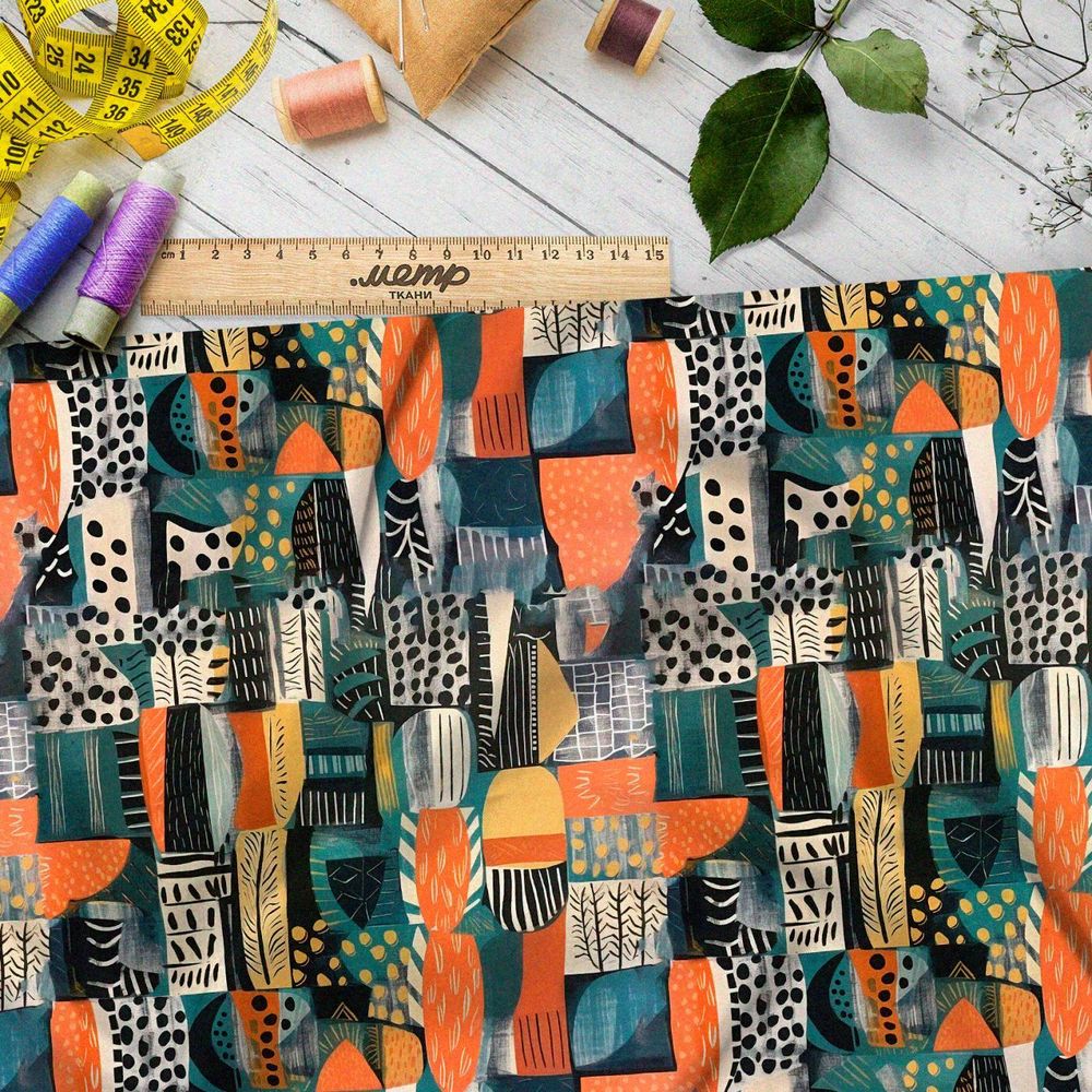 Ткань премиум таффета лесная эклектика