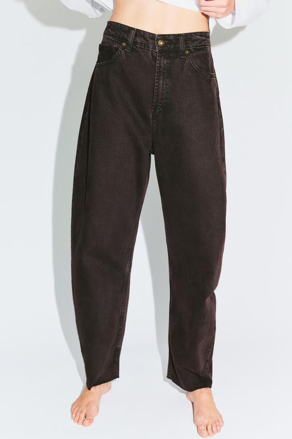 ZARA ДЖИНСЫ TRF BARREL С ВЫСОКОЙ ПОСАДКОЙ, КОРИЧНЕВЫЙ