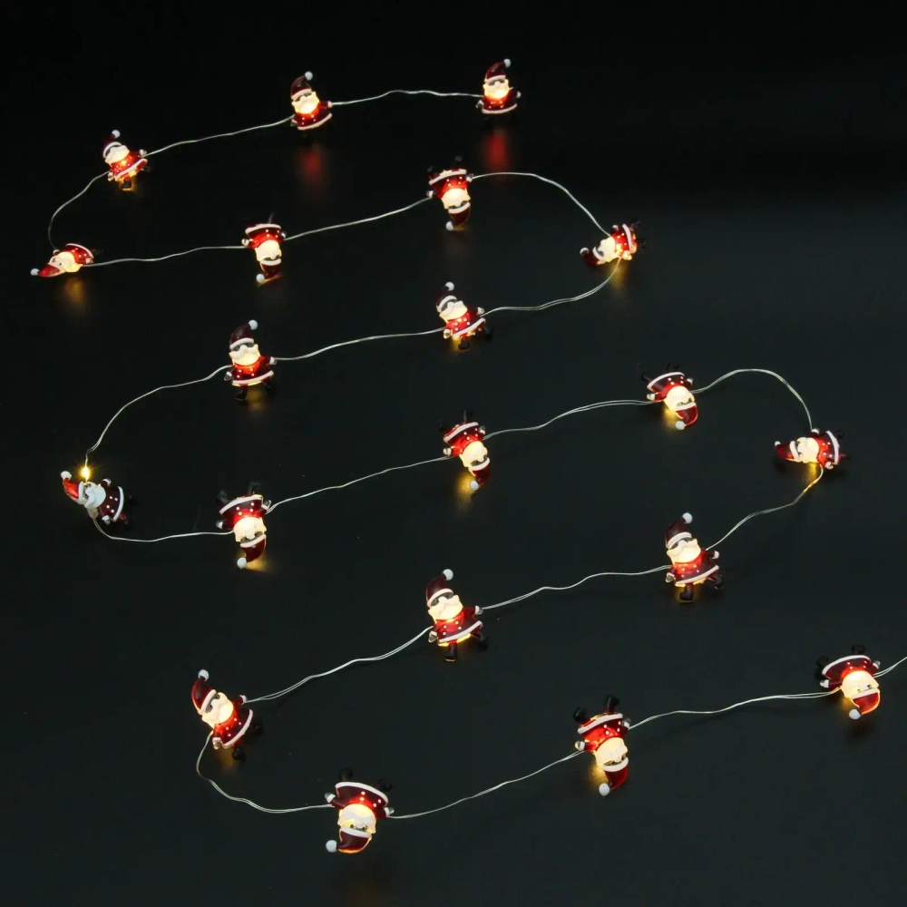 Гирлянда для дома «Дед Мороз» (3,3*2,5см) на батарейках 2,0 м 20 ламп LED, 1 реж., IP-20, Теплый белый (батарейки CR2032)