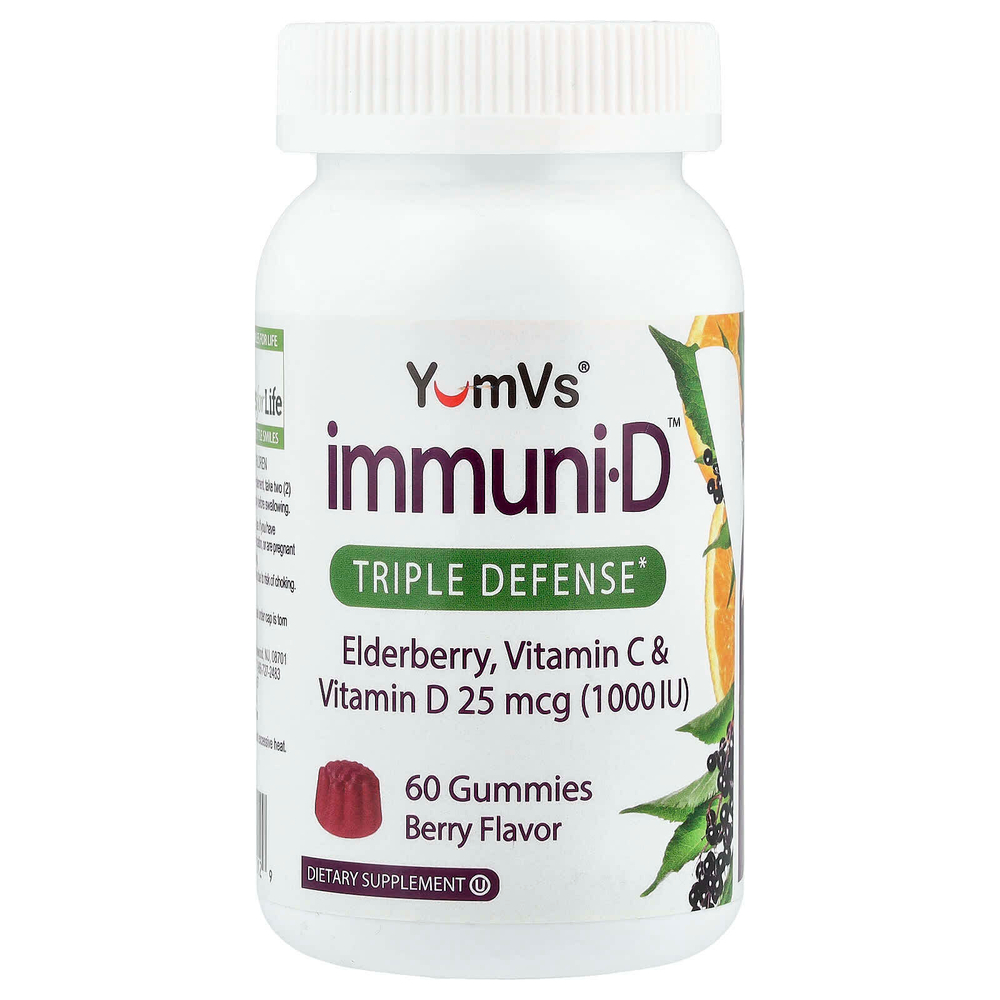 YumVs, Immuni-D™, тройная защита, со вкусом ягод, 60 жевательных мармеладок