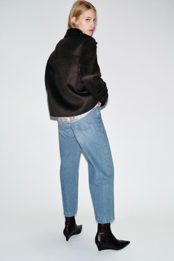 ZARA КОРОТКОЕ ПАЛЬТО ИЗ ШЕРСТИ, ТЕМНО-КОРИЧНЕВЫЙ