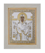 Покрова БМ, икона прямоугольная в рамке под стеклом, белое дерево, 232х280