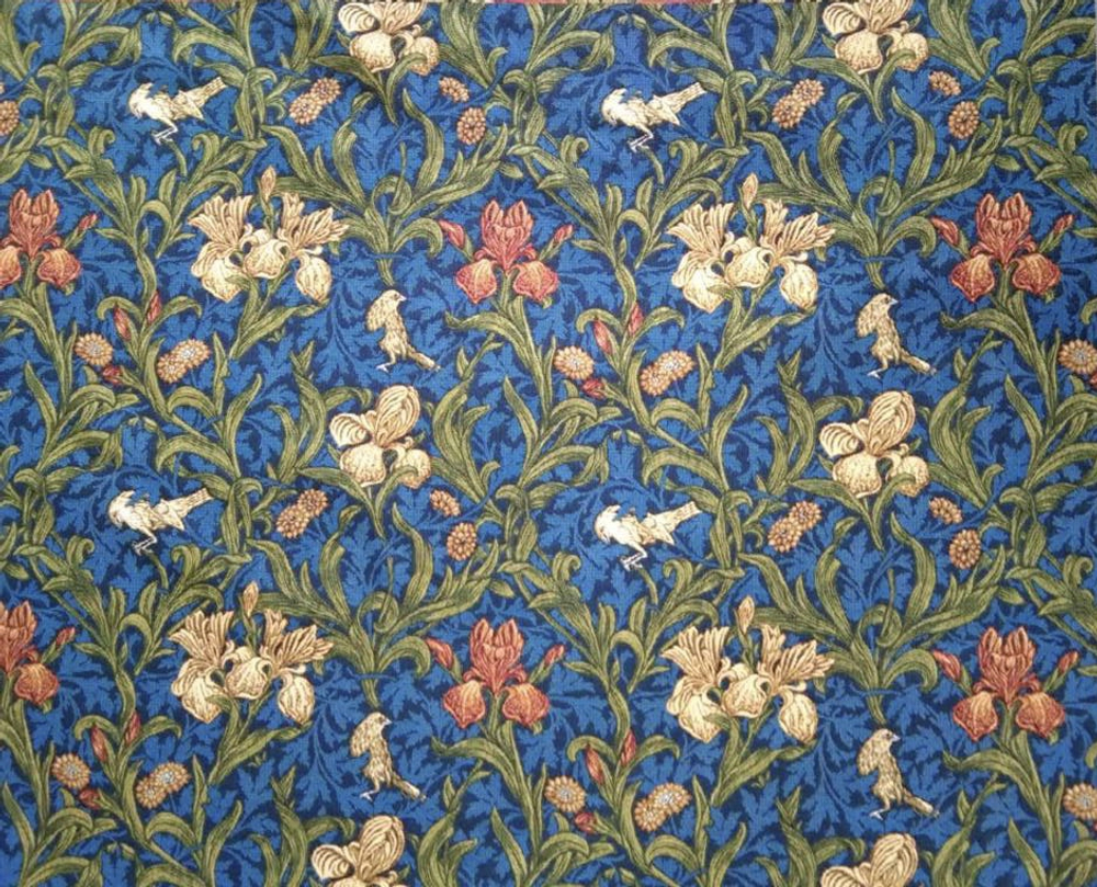 Гобеленовая ткань Ирисы синий фон ширина 150 см