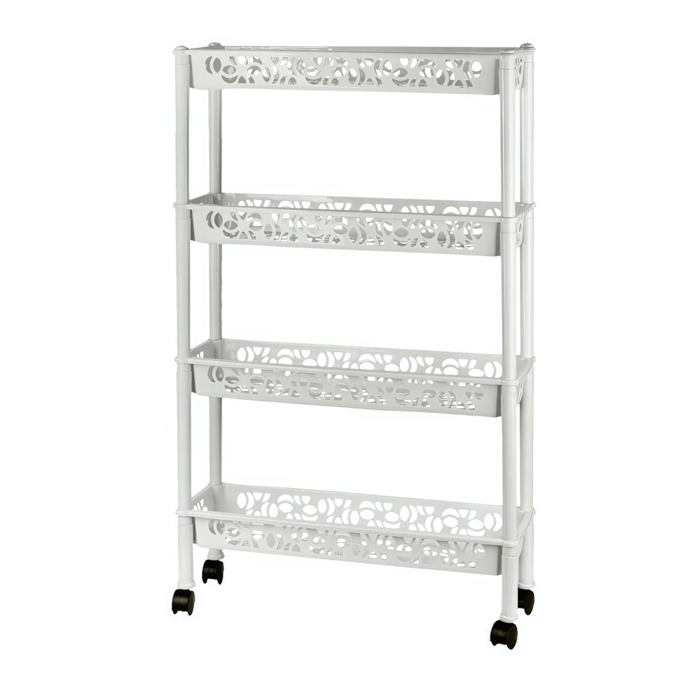 Этажерка Keeplex Light на колесиках четырехсекционная прямоугольная длинная 58х18х93,5 белое облако