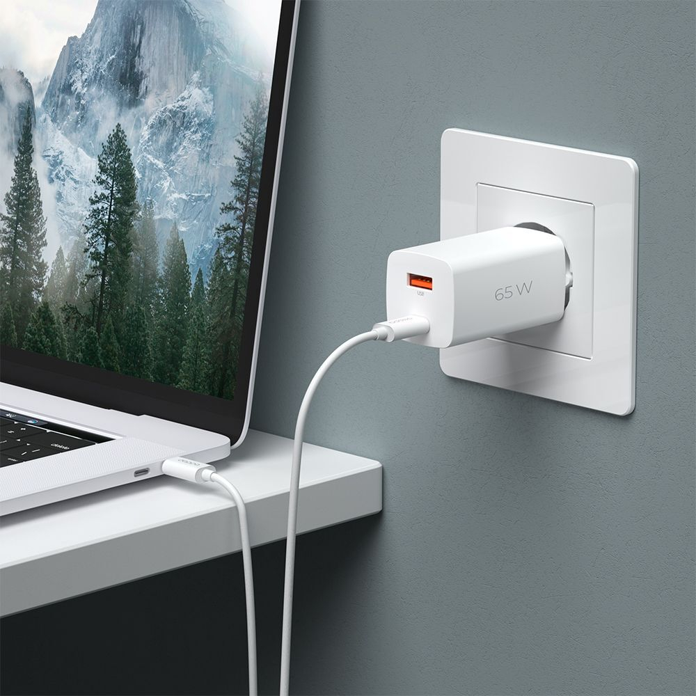 Сетевое зарядное устройство Wall Charger GaN USB A + USB-C, PD 3.0, QC 3.0, 65W, GaN, белый