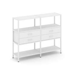 Shelf System Двухсекционный стеллаж трехярусный с ящиками SN.STM-322 Белый/Металл Белый 1590*400*124