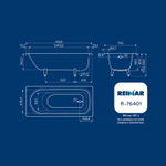 Ванна стальная 1,7*0,75*0,4 (ВИЗ) Reimar форма Аула, полимерная цв.белый (ОР-81200)