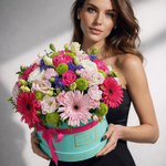 Летняя композиция в подарочной коробке "Maison des fleurs Tiffany & CO"