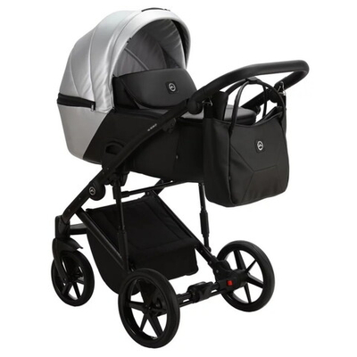 Детская коляска Adamex Mobi Deluxe 3 в 1 M-SD09 (СЕРЕБРИСТЫЙ+ЧЕРН.КОЖА)