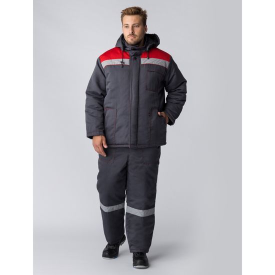 Костюм зимний "Партнер NEW" полукомбинезон (т.серый/красный)