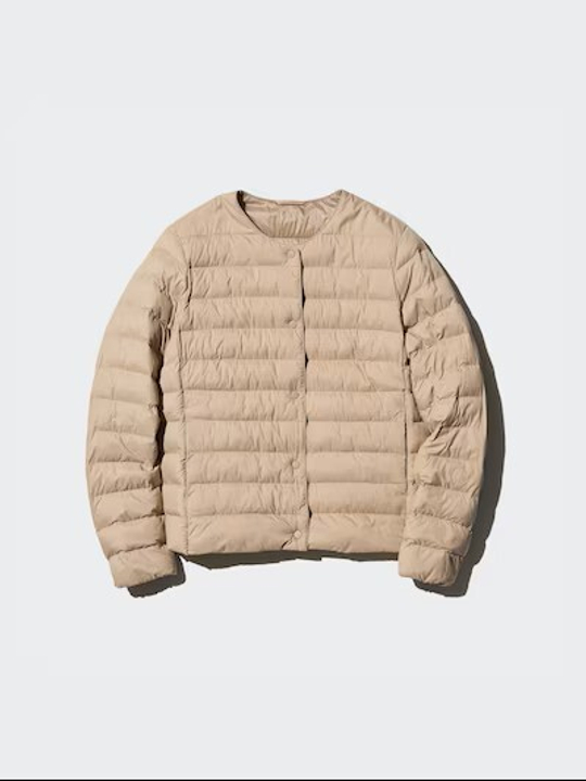 UNIQLO СВЕРХЛЕГКИЙ ПУХОВИК PUFFERTECH, БЕЖЕВЫЙ