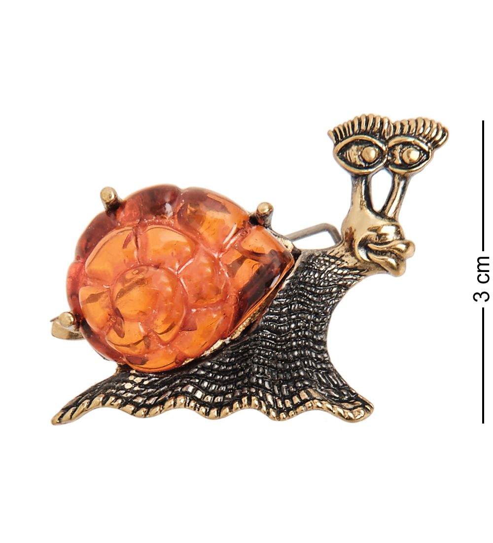 AM-2408 Брошь «Улитка» (латунь, янтарь)