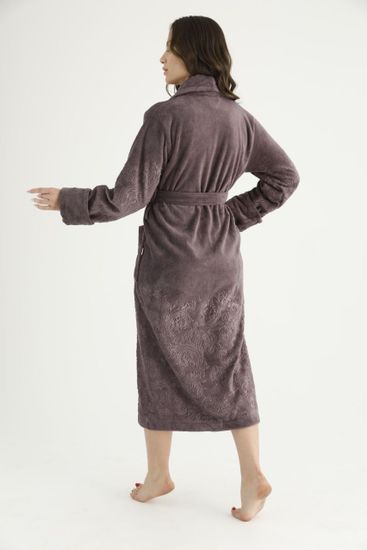 8650 Халат женский велюровый Nusa Triga 3XL фиолетовый с воротником