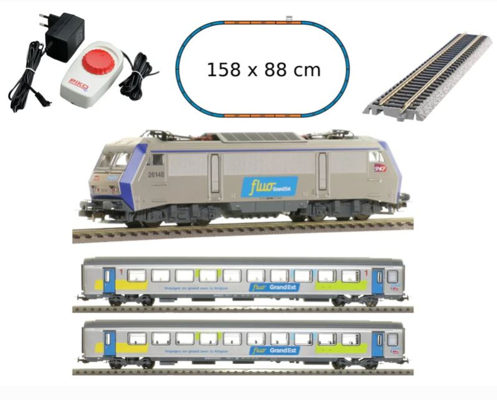 Стартовый набор с электровозом BB 26000 и 2-мя пассажирскими вагонами Corail, рельсы на подложке