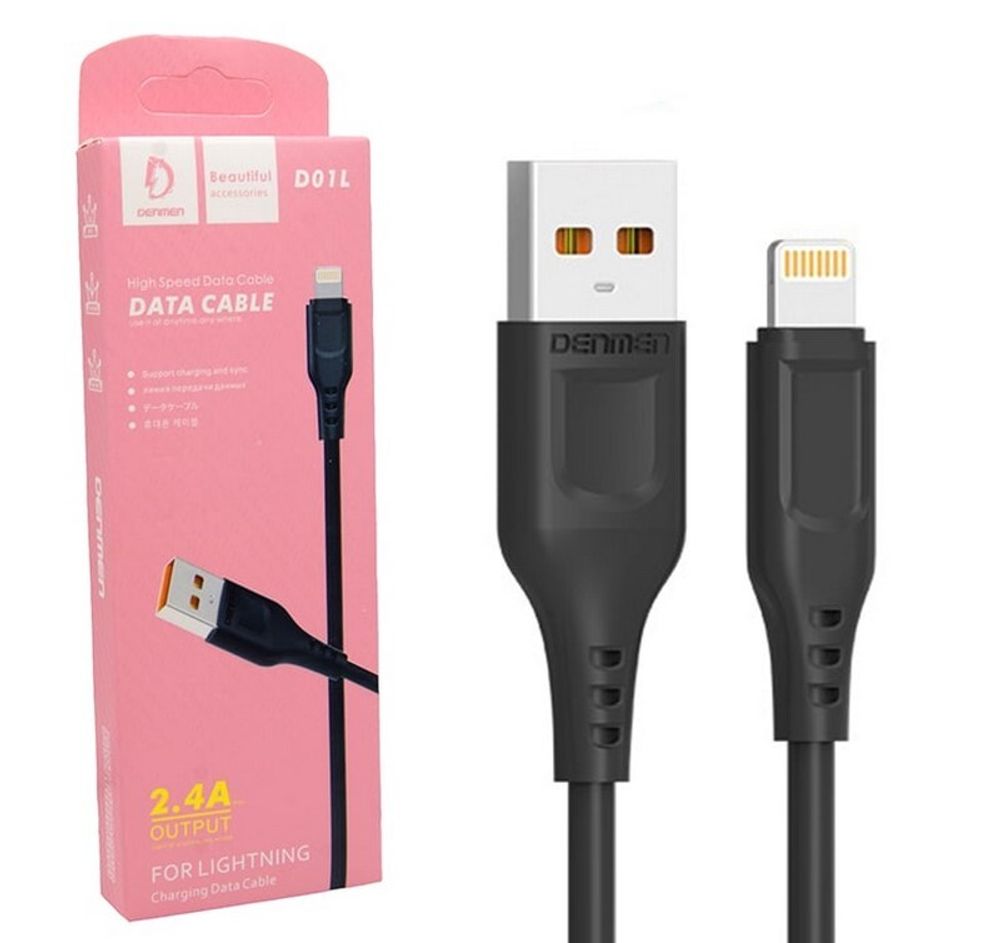 Кабель USB - Lightning DENMEN D01L (черный) 1м