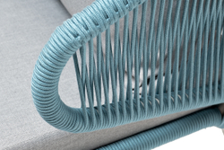 "Милан" кресло плетеное из роупа, каркас алюминий светло-серый (RAL7035) муар, роуп бирюзовый круглый, ткань светло-серая