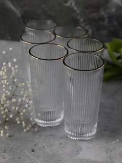 Ребристые бокалы для виски, 330 мл. 6 шт. с золотой каймой