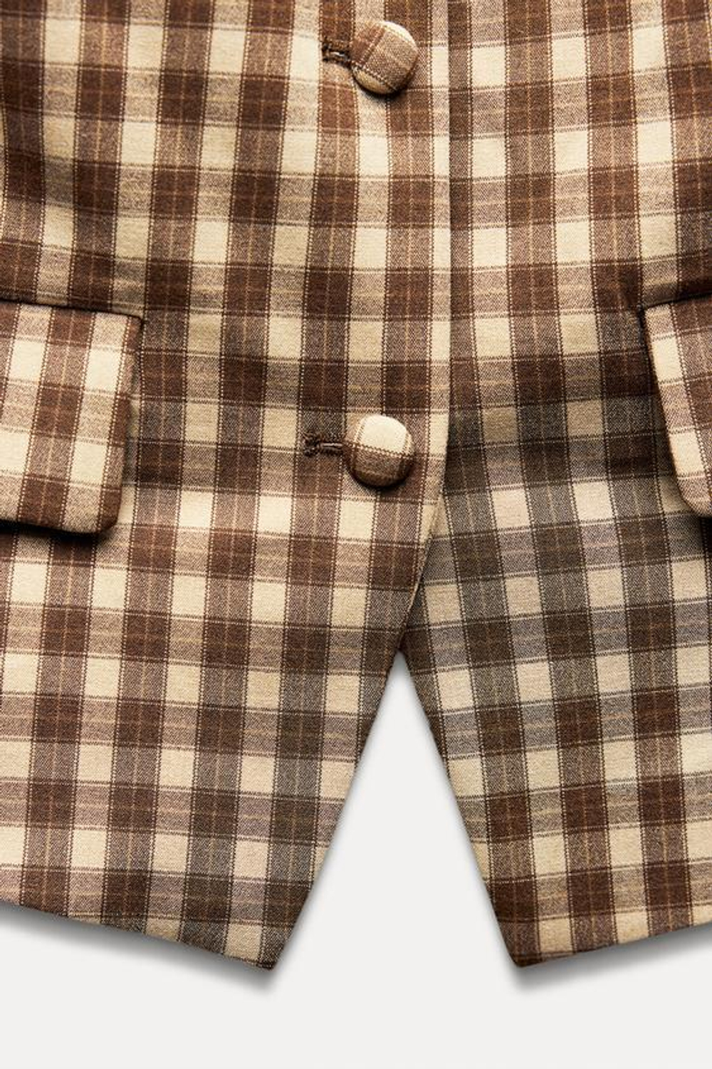 ZARA ТОП ОБЛЕГАЮЩЕГО КРОЯ В КЛЕТКУ БЕЗ РУКАВОВ, ОТТЕНОК КОРИЧНЕВОГО