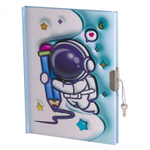 Записная книжка в футляре, 20,0 см * 22,5 см, 7БЦ, Alingar, мат.ламин, эффект 3D, ручка, замочек, клетка, 50 л., "Космос. Рисуем на облаках"