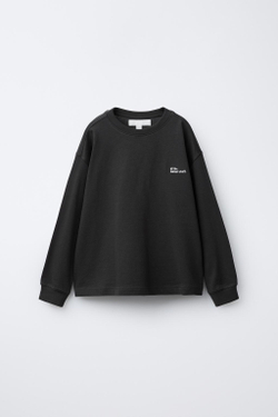 ZARA ФУТБОЛКА HEAVY WEIGHT С ВЫШИТОЙ НАДПИСЬЮ, АНТРАЦИТОВО-СЕРЫЙ