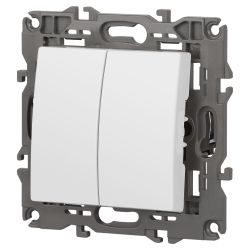 14-1104-01 ЭРА Выключатель двойной, 10АХ-250В, IP20, Эра Elegance, белый