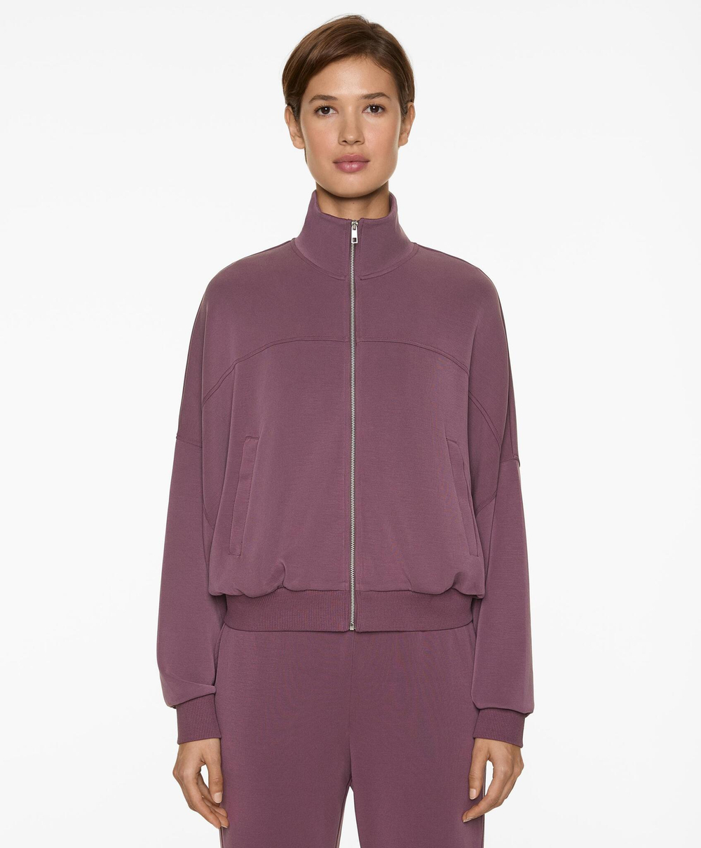 Oysho Куртка из мягкой ткани с модалом на молнии, бледно-фиолетовый