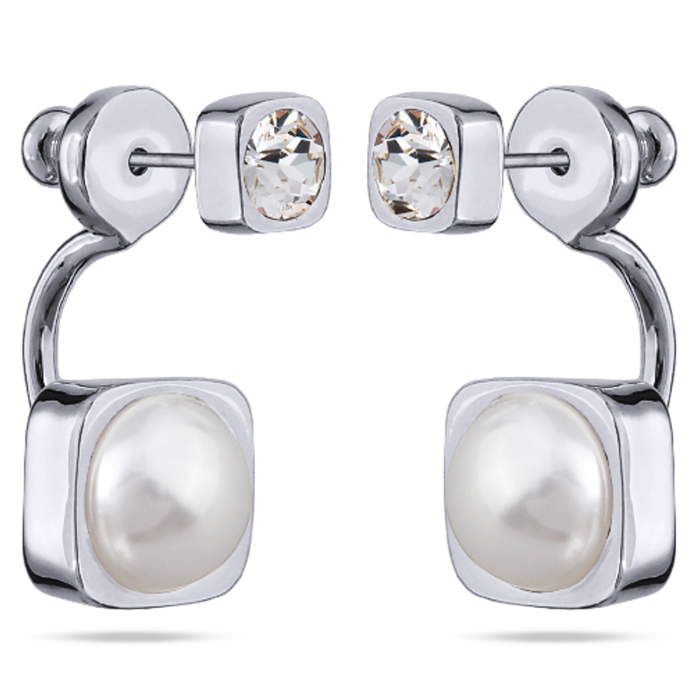 Серьги Теннис кристалл Swarovski белый, Жемчуг Майорка