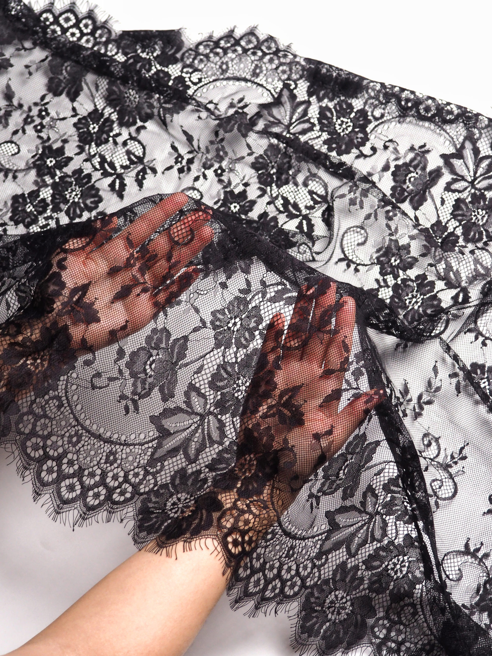 Кружево шантильи для белья черное широкое неэластичное ширина 70 см купон 2,9 м