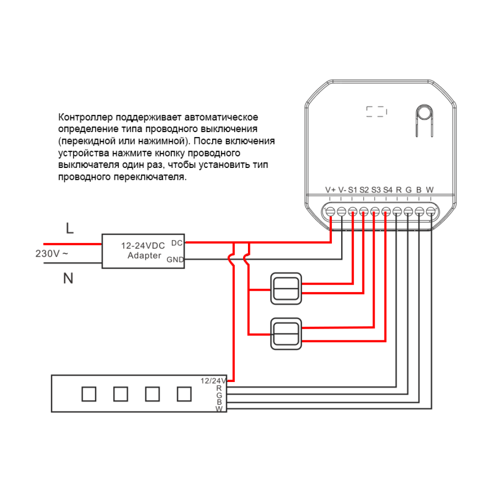 Реле RGBW диммер GRITT Core 2.0 в подрозетник 433 + WiFi, CR2205W