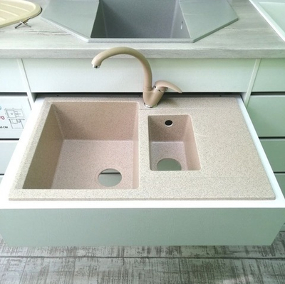 Мойка POLYGRAN BRIG-770 песочный №302, смеситель ВЫСОКИЙ КРАН СТАНДАРТ бежевый