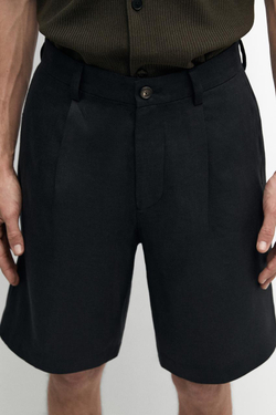 Massimo Dutti Льняные шорты-бермуды с вытачками, черный