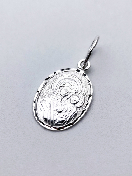 Образок из серебра/Без покрытия/С подвижным ухом/Казанская БМ