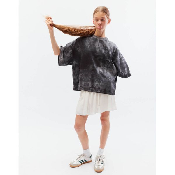 Футболка укороченная оверсайз тай-дай темно-серая - фото 5