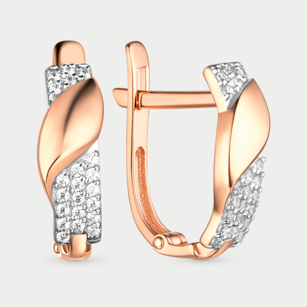 Серьги женские с фианитами из розового золота 585 пробы (арт. 40224100)