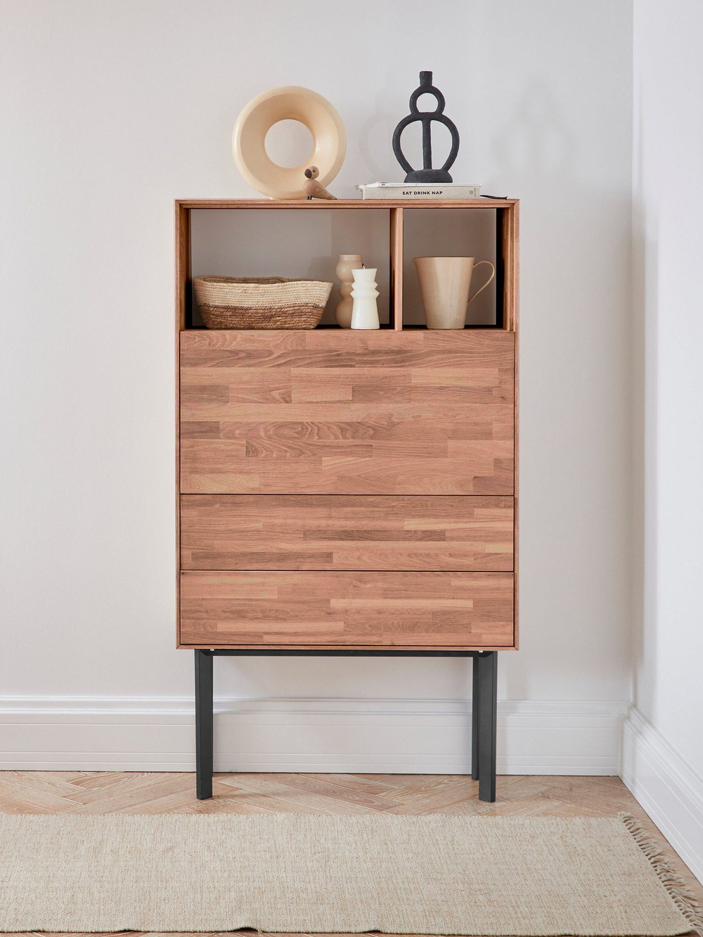 Комод 85х32х151 Виби с 2 ящиками и дверью, массива дуба на металлических ножках, в стиле лофт, Dipriz